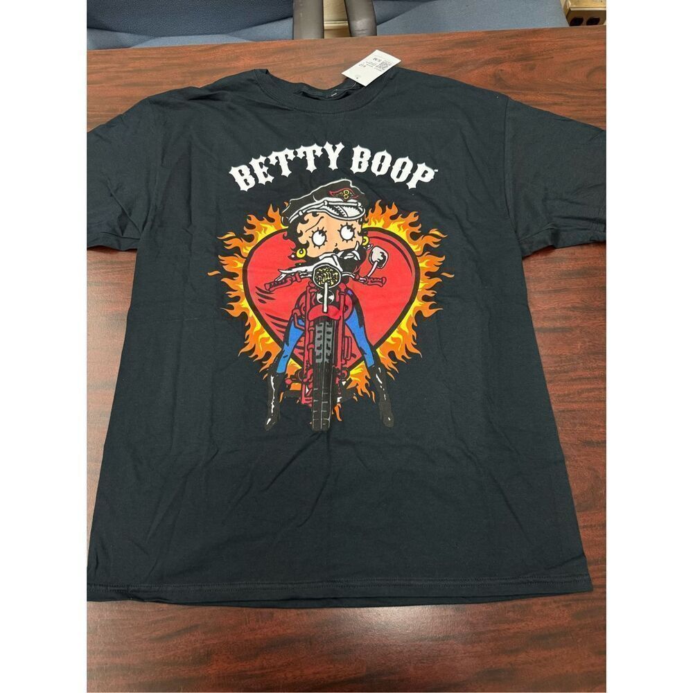 NWT Betty Boop Motercycle Girl Black Graphic Short Sleeve Tee Size S/M